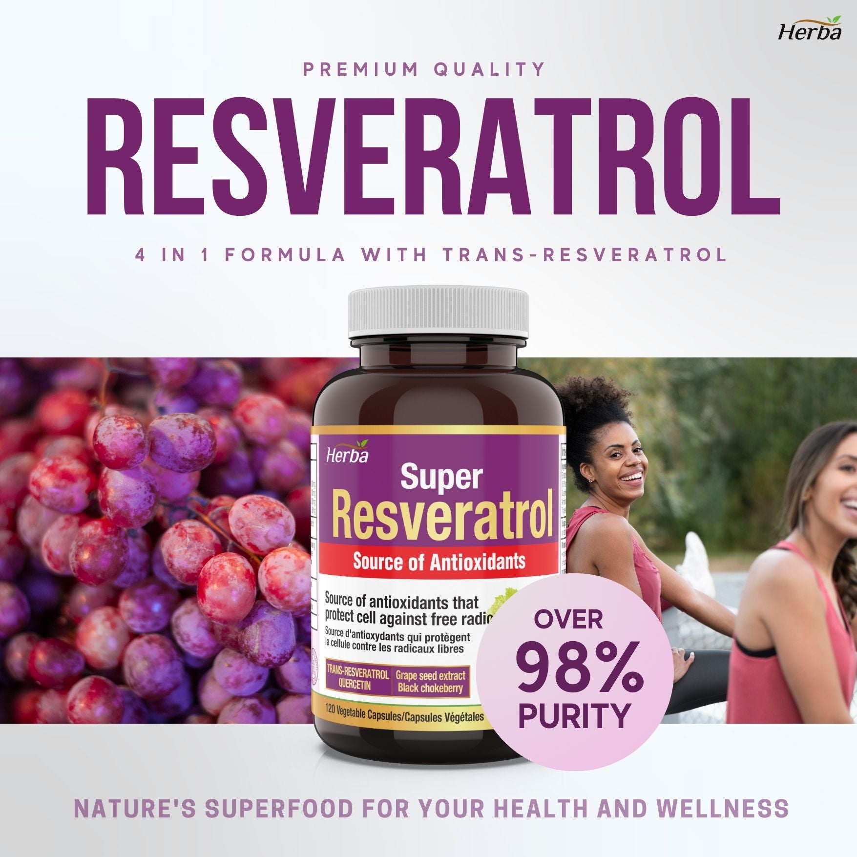 Complément de Resvératrol - 120 capsules | Trans-resvératrol avec échinacée, quercétine, extrait de pépins de raisin et aronia