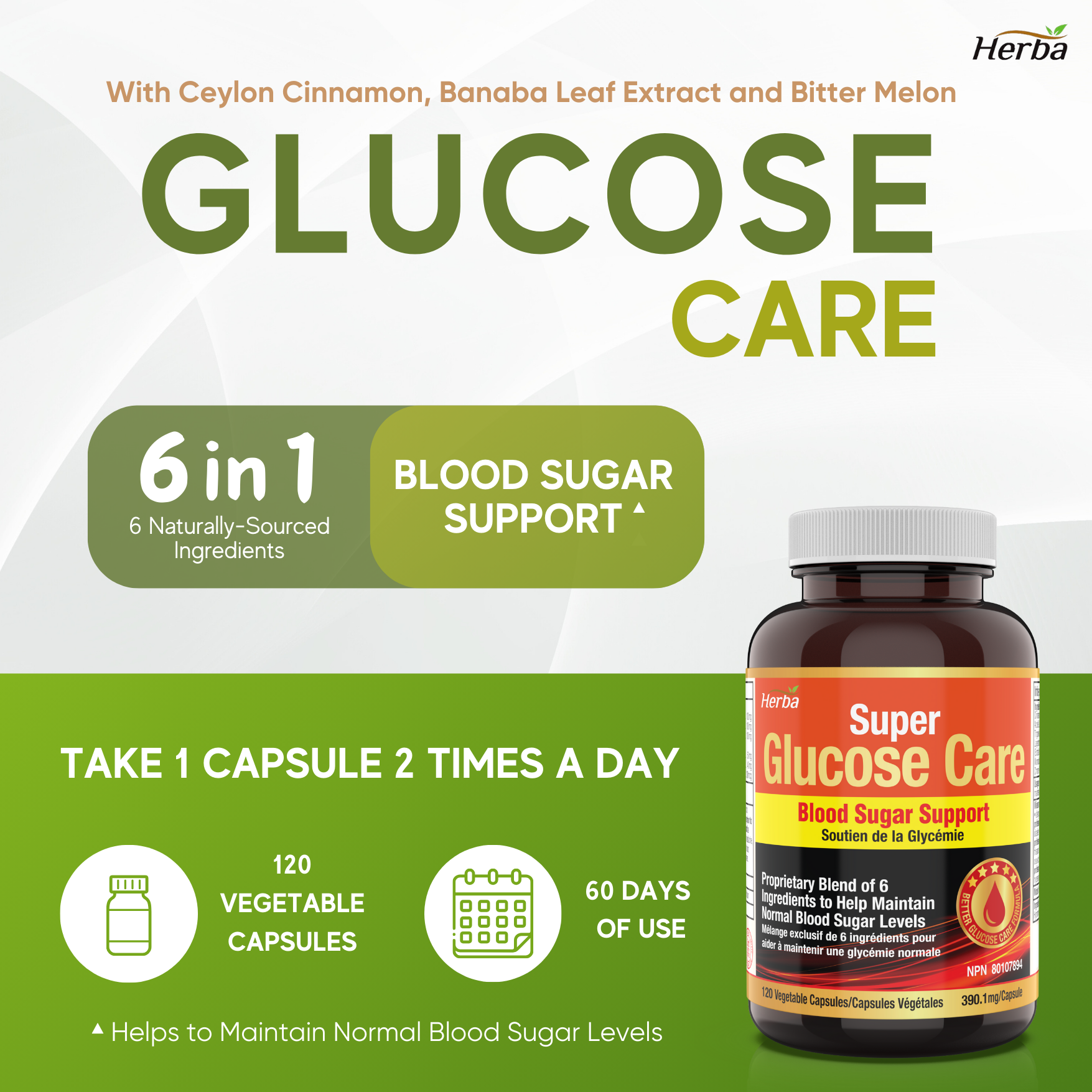 Soins du glucose - 120 capsules | Soutien de la glycémie avec 6 ingrédients