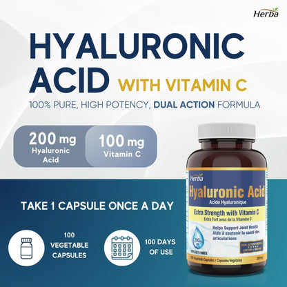 Hyaluronic Acid Supplement 200mg with Vitamin C - 100 Vegetable Capsules