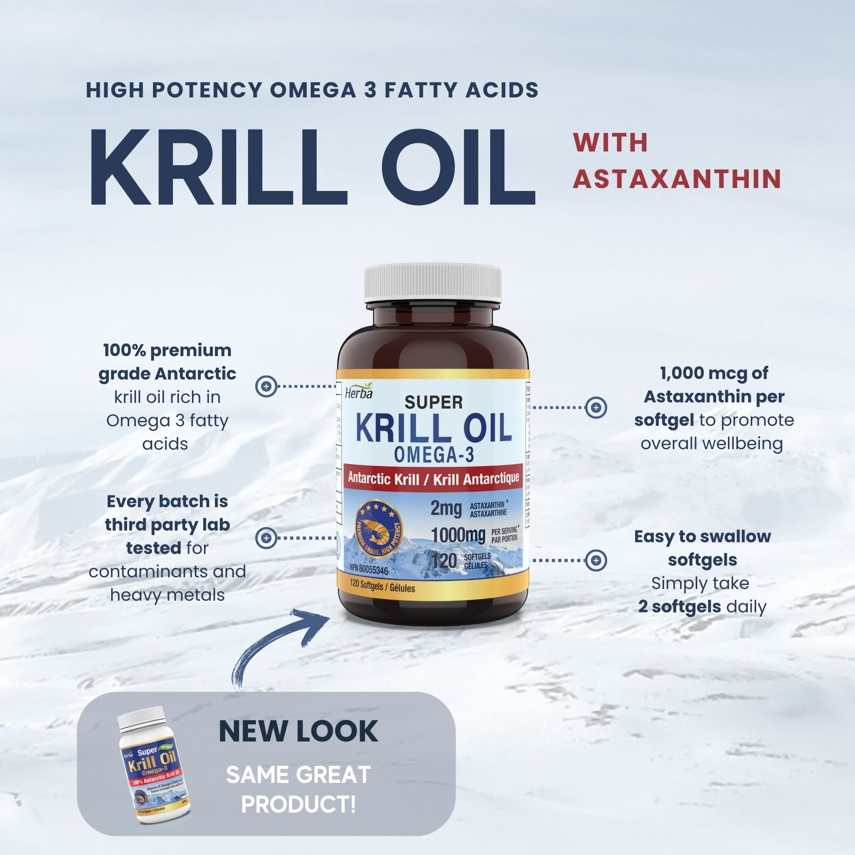 Huile de krill antarctique 500 mg - 120 gélules | Fabriqué au Canada