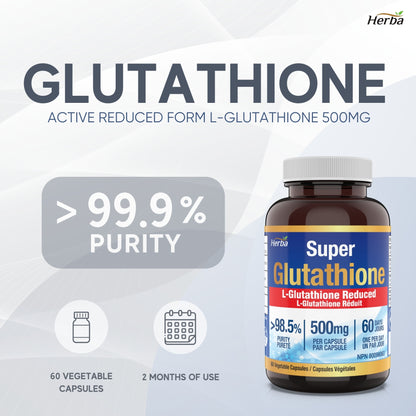 Glutathione Supplements 500mg, 60 Vegetable Capsules-L-Glutathione Reduced Active Form