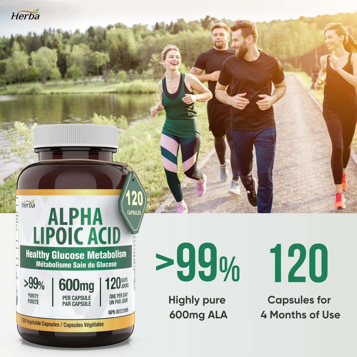 Acide alpha-lipoïque 600 mg - 120 capsules | Fabriqué au Canada