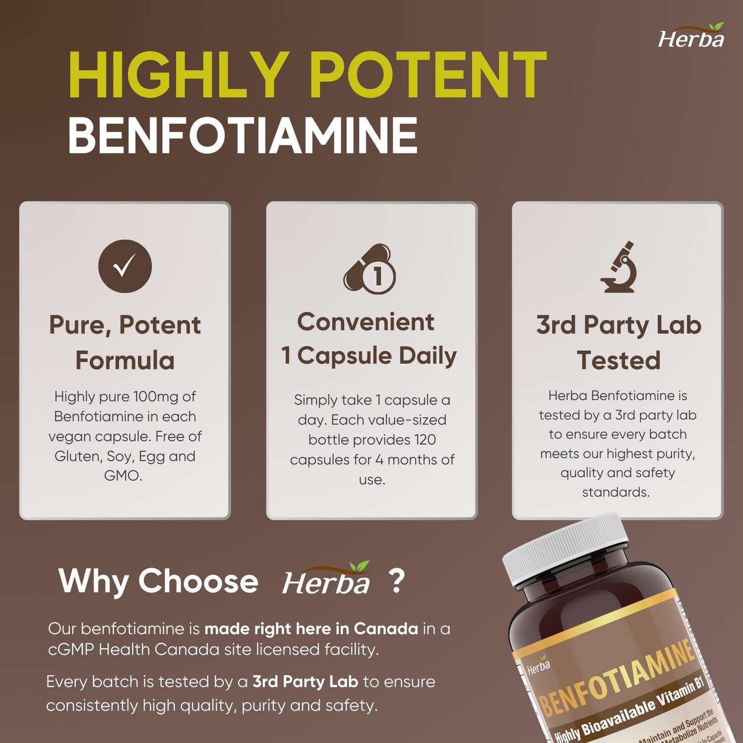 Benfotiamine 100mg - 120 Capsules | Fat Soluble Vitamin B1 | Made in Canada