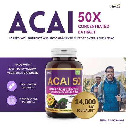 Acai Berry Capsules – 180 Vegetable Capsules | 14,000mg Equivalent - 50:1 Extract