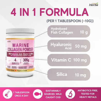 Marine Collagen Powder with Hyaluronic Acid, Silica, and Vitamin C – 305g (New)