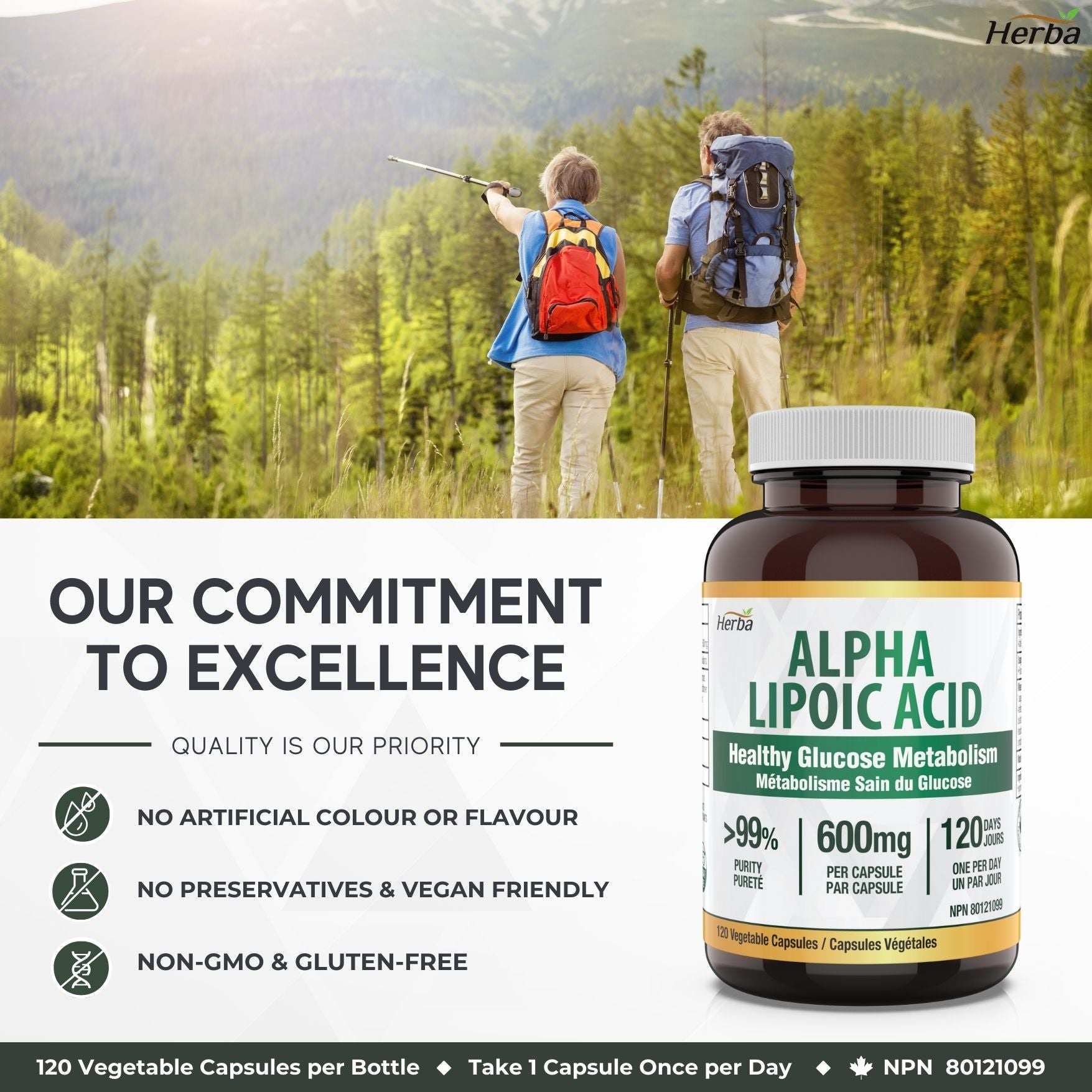 Acide alpha-lipoïque 600 mg - 120 capsules | Fabriqué au Canada