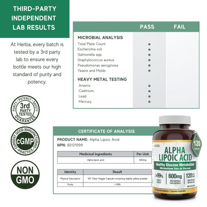 Acide alpha-lipoïque 600 mg - 120 capsules | Fabriqué au Canada