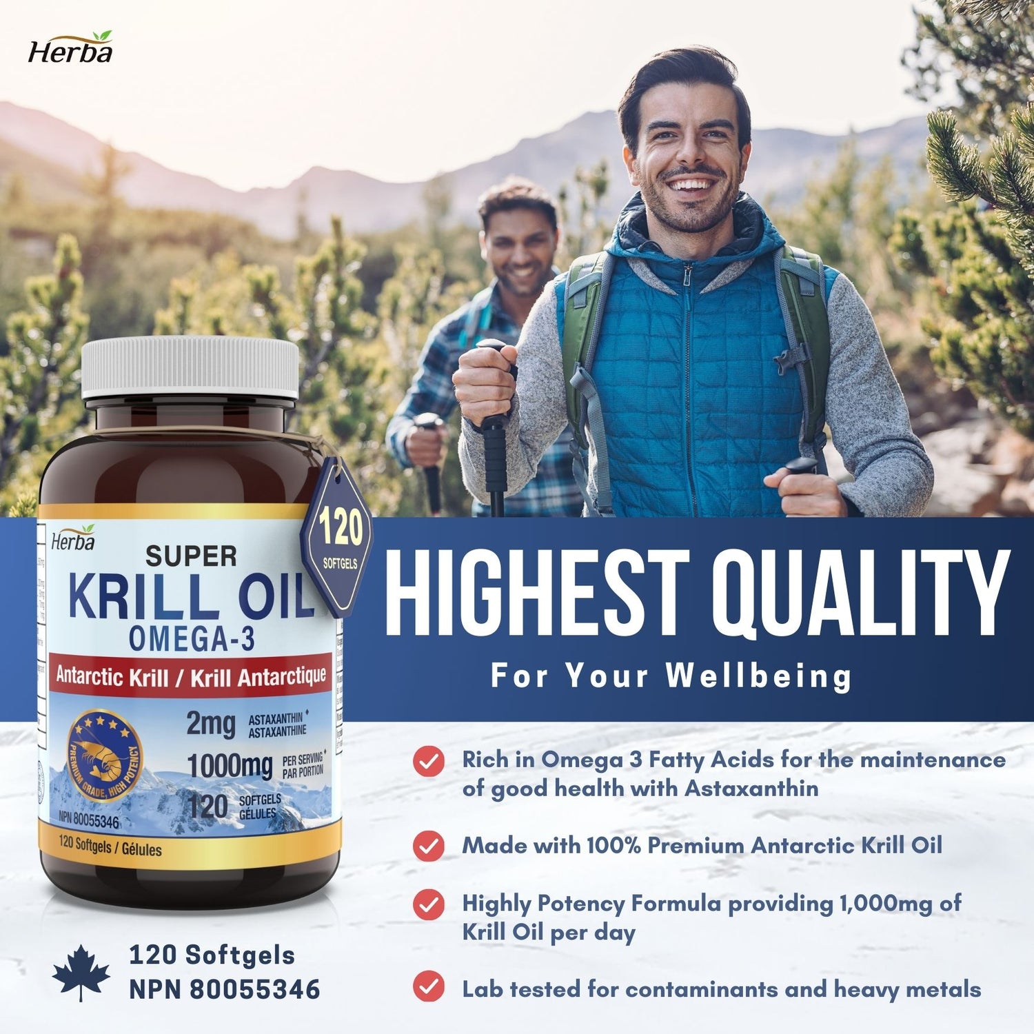 Huile de krill antarctique 500 mg - 120 gélules | Fabriqué au Canada