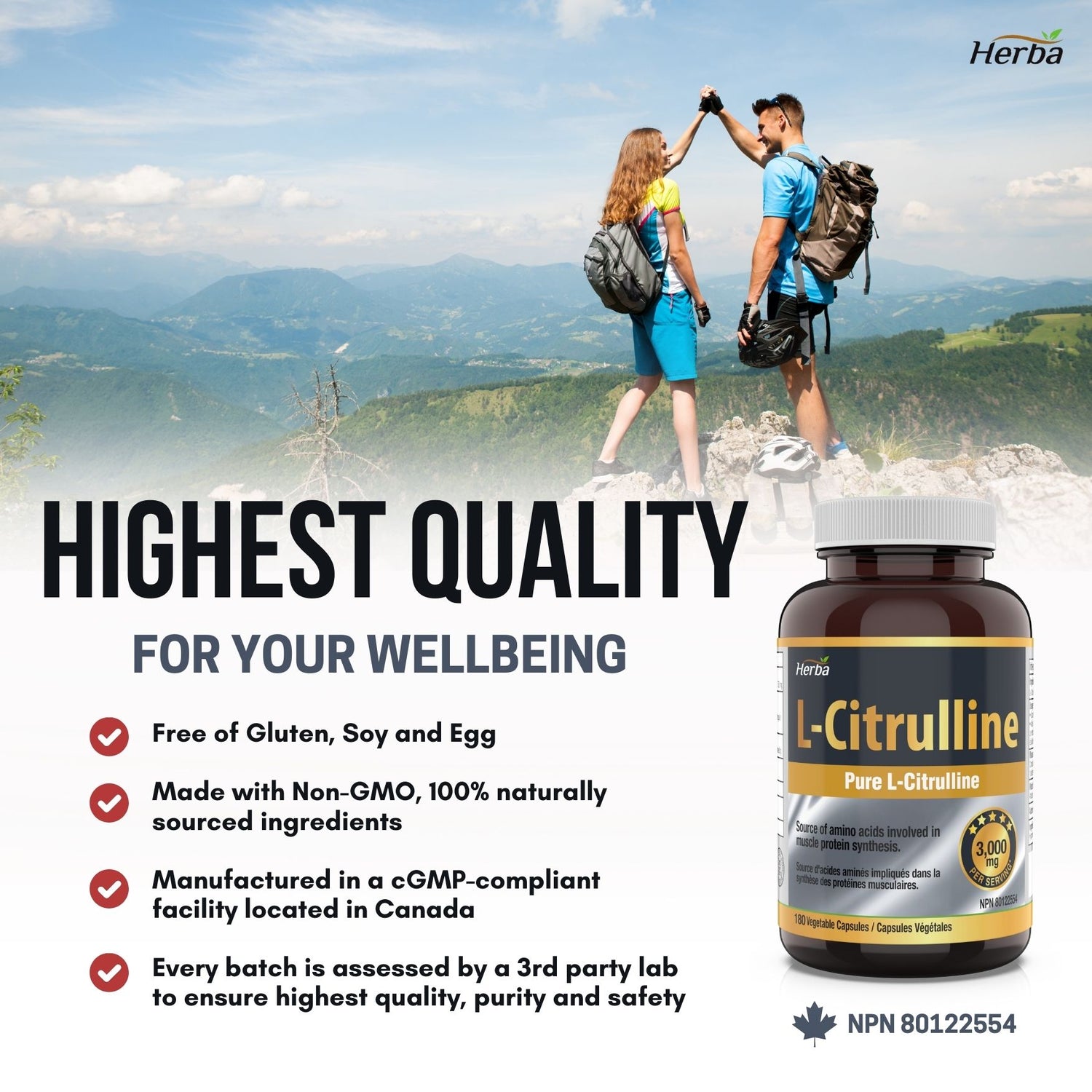 L-Citrulline Supplement 750mg – 180 Vegetable Capsules | Made in Canada