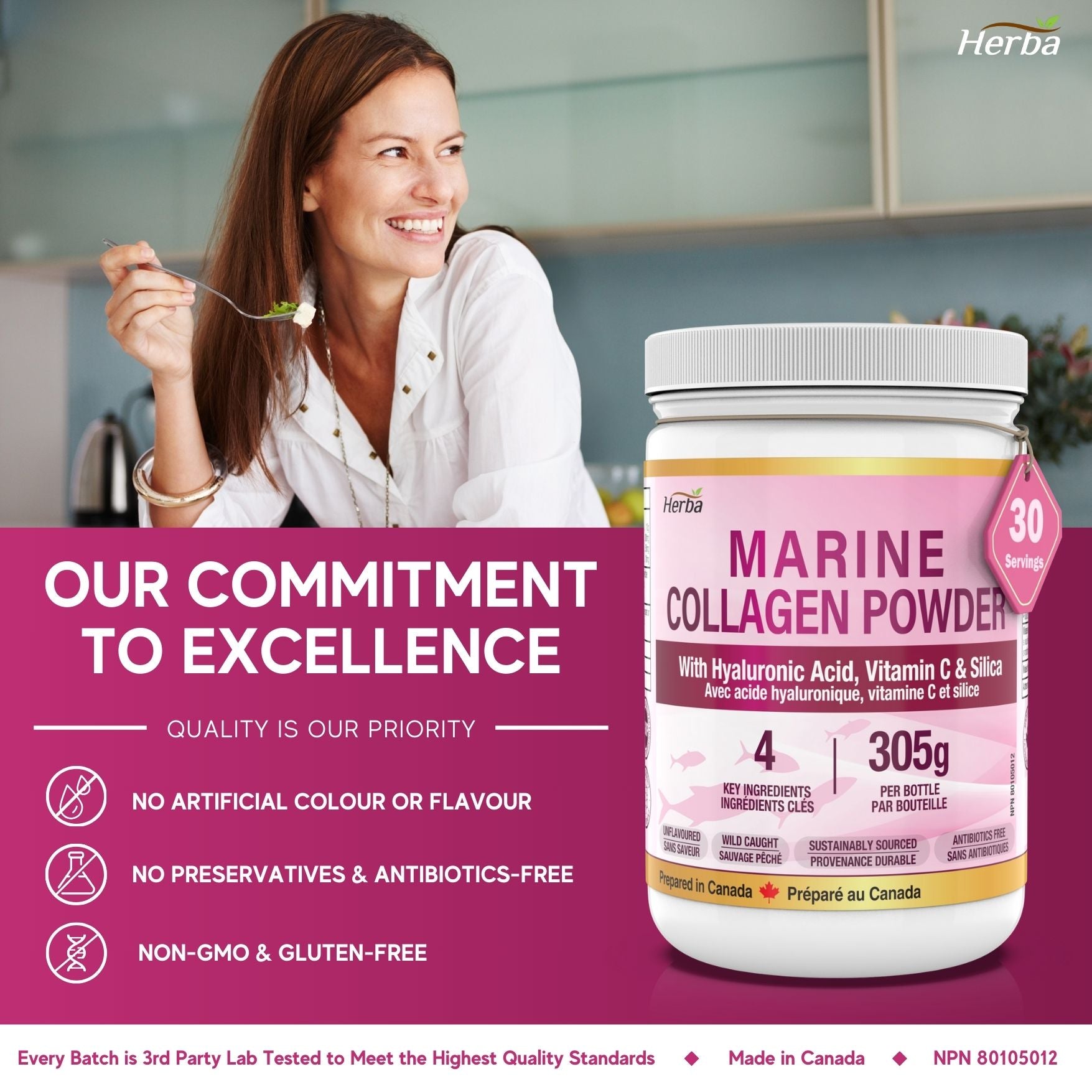 Marine Collagen Powder with Hyaluronic Acid, Silica, and Vitamin C – 305g (New)