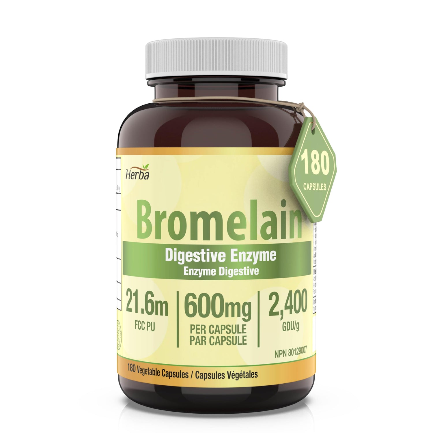 Supplément de bromélaïne 600 mg – 180 gélules | Puissance maximale de 2 400 GDU/g