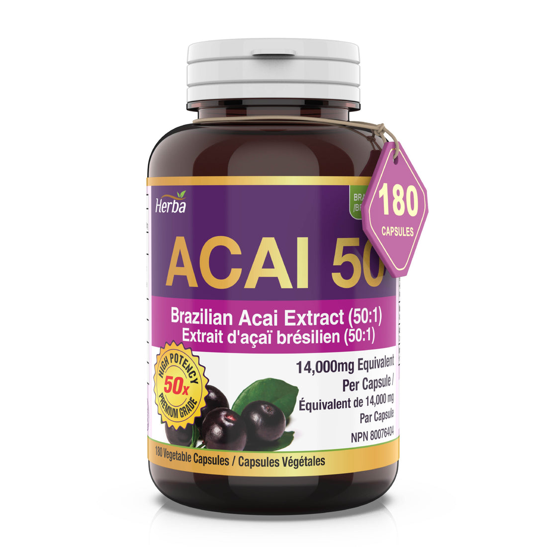 Acai Berry Capsules – 180 Vegetable Capsules | 14,000mg Equivalent - 50:1 Extract