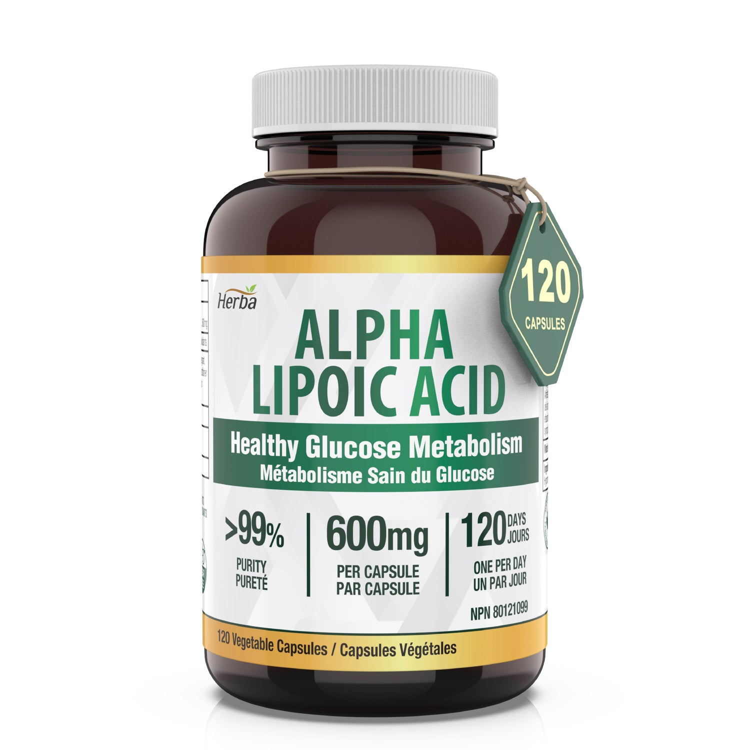 Acide alpha-lipoïque 600 mg - 120 capsules | Fabriqué au Canada