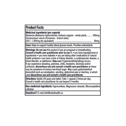 Supplément de Berbérine à la Cannelle de Ceylan – 120 Gélules | Bérberine 1000mg (par portion) | Fabriqué au Canada