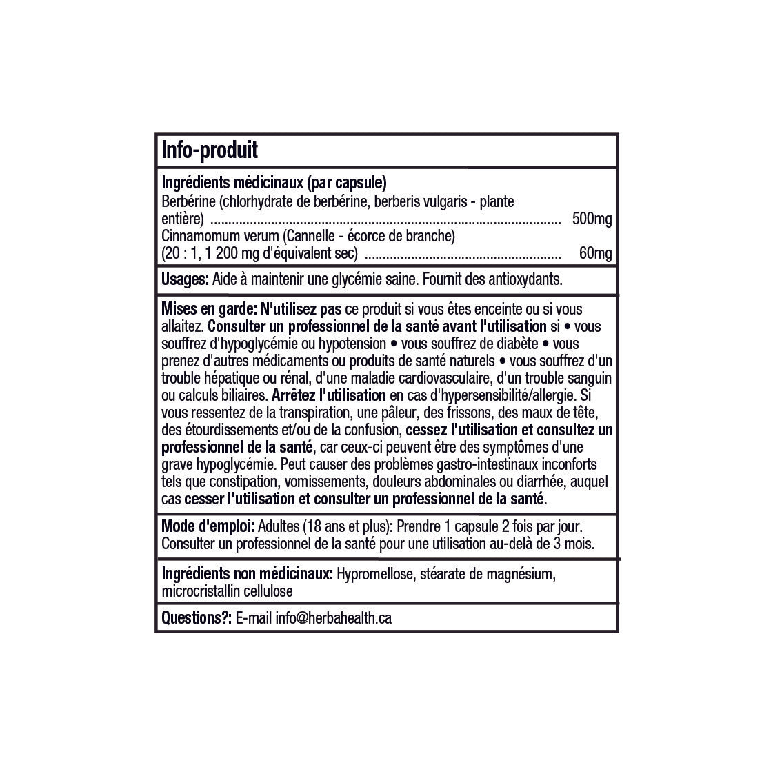 Supplément de Berbérine à la Cannelle de Ceylan – 120 Gélules | Bérberine 1000mg (par portion) | Fabriqué au Canada