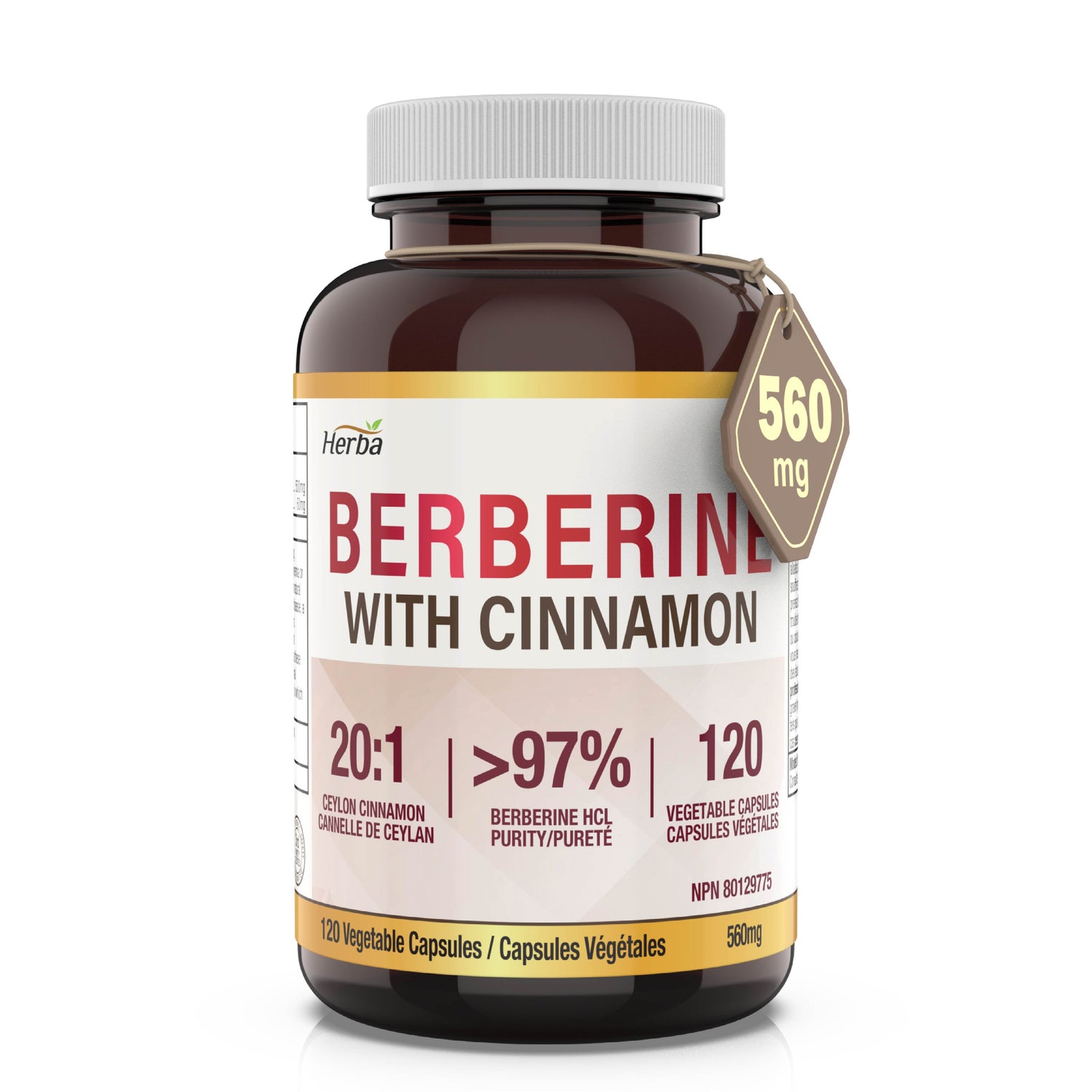 Supplément de Berbérine à la Cannelle de Ceylan – 120 Gélules | Bérberine 1000mg (par portion) | Fabriqué au Canada