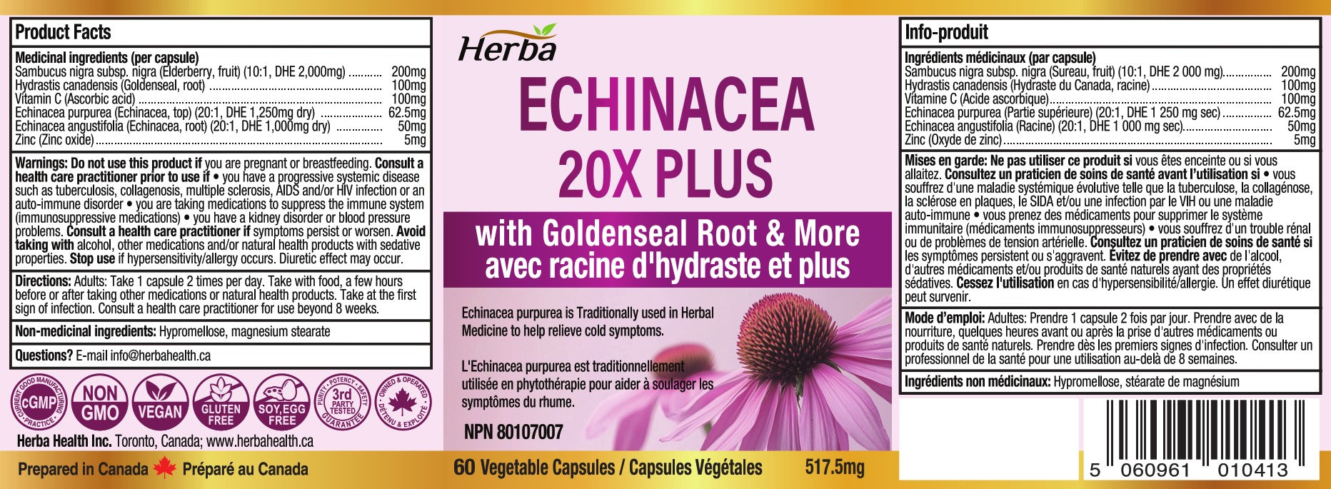 Echinacea Capsules – 60 Vegetable Capsules | 4500mg of Echinacea Per Day