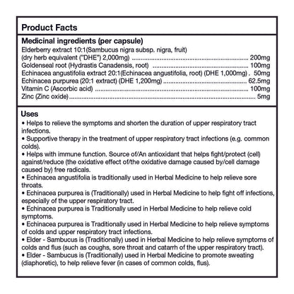 Sambucus Black Elderberry Capsules – 2,000mg Equivalent | 10:1 Extract with Echinacea and Goldenseal Root, Vitamin C, and Zinc