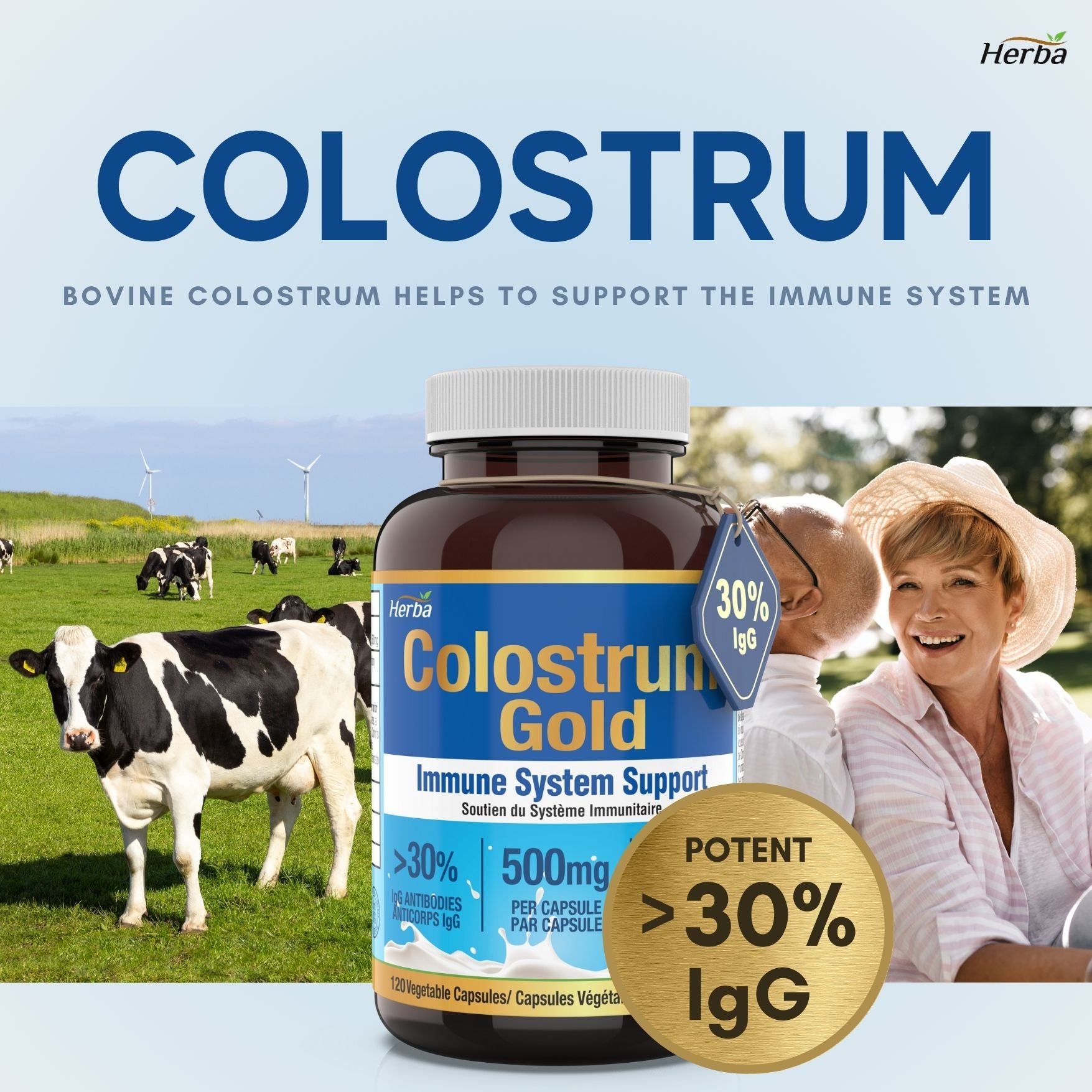 Bovine Colostrum Supplements 500mg - 120 Capsules | Rich in Lactoferrin and Immunoglobulins | 30% IgG