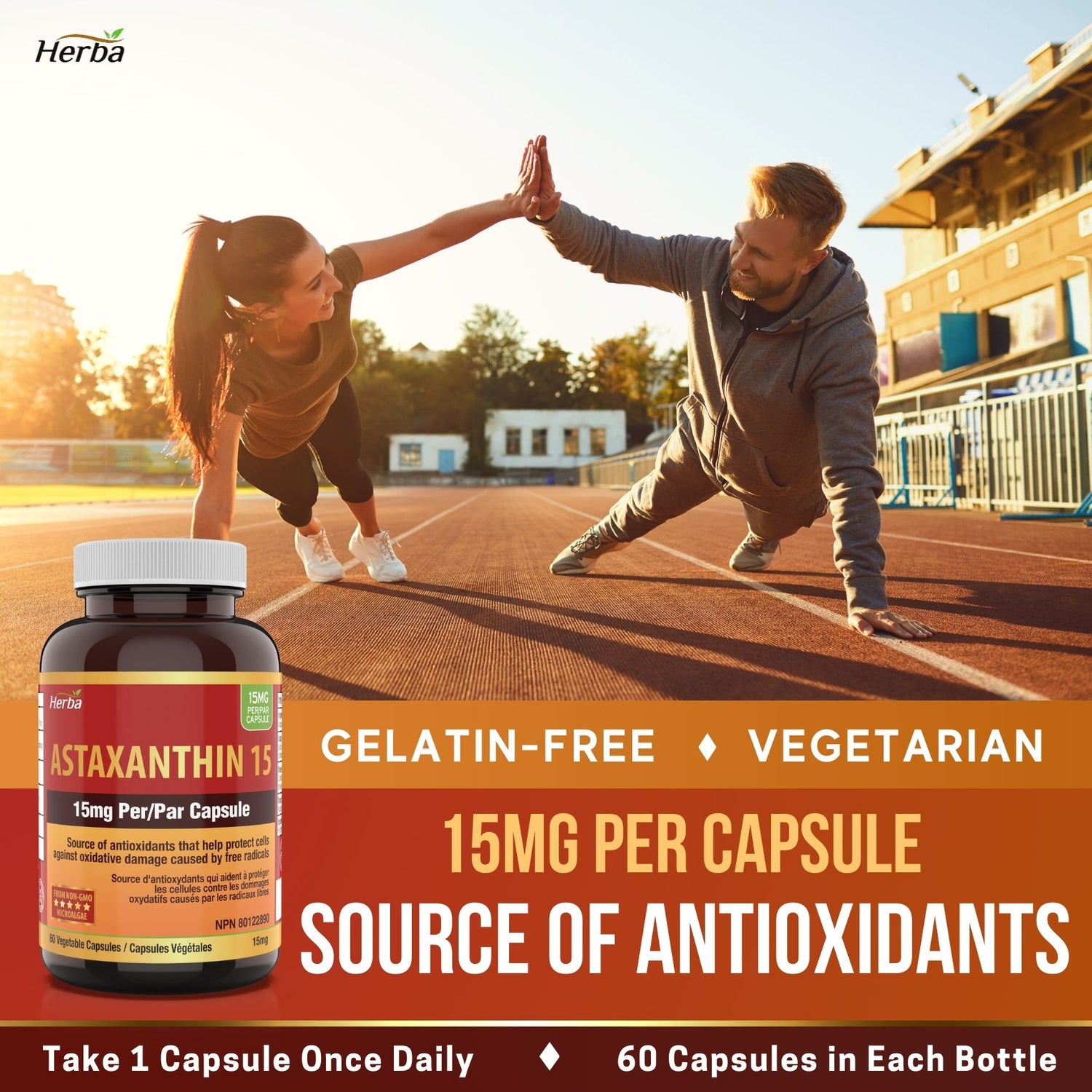 Astaxanthin Supplement 15mg – 60 Vegetable Capsules | Made in Canada