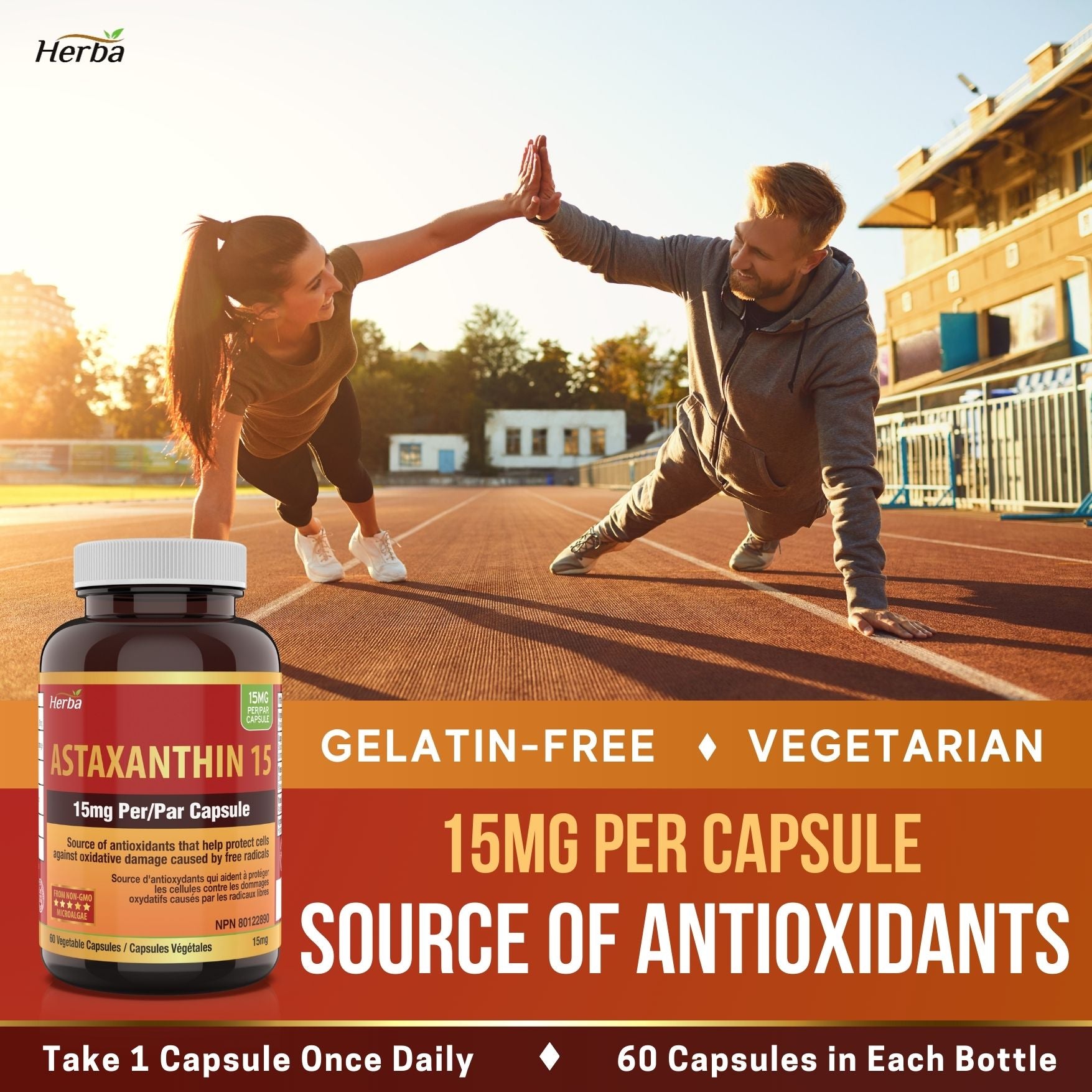 Astaxanthin Supplement 15mg – 60 Vegetable Capsules | Made in Canada