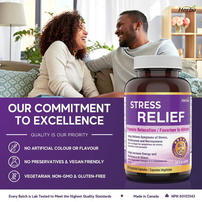 Aides naturelles au stress et au sommeil pour adultes - Sans mélatonine - 60 Capsules