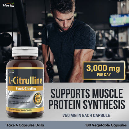 L-Citrulline Supplement 750mg – 180 Vegetable Capsules | Made in Canada