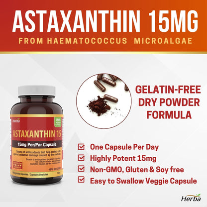 Astaxanthin Supplement 15mg – 60 Vegetable Capsules | Made in Canada