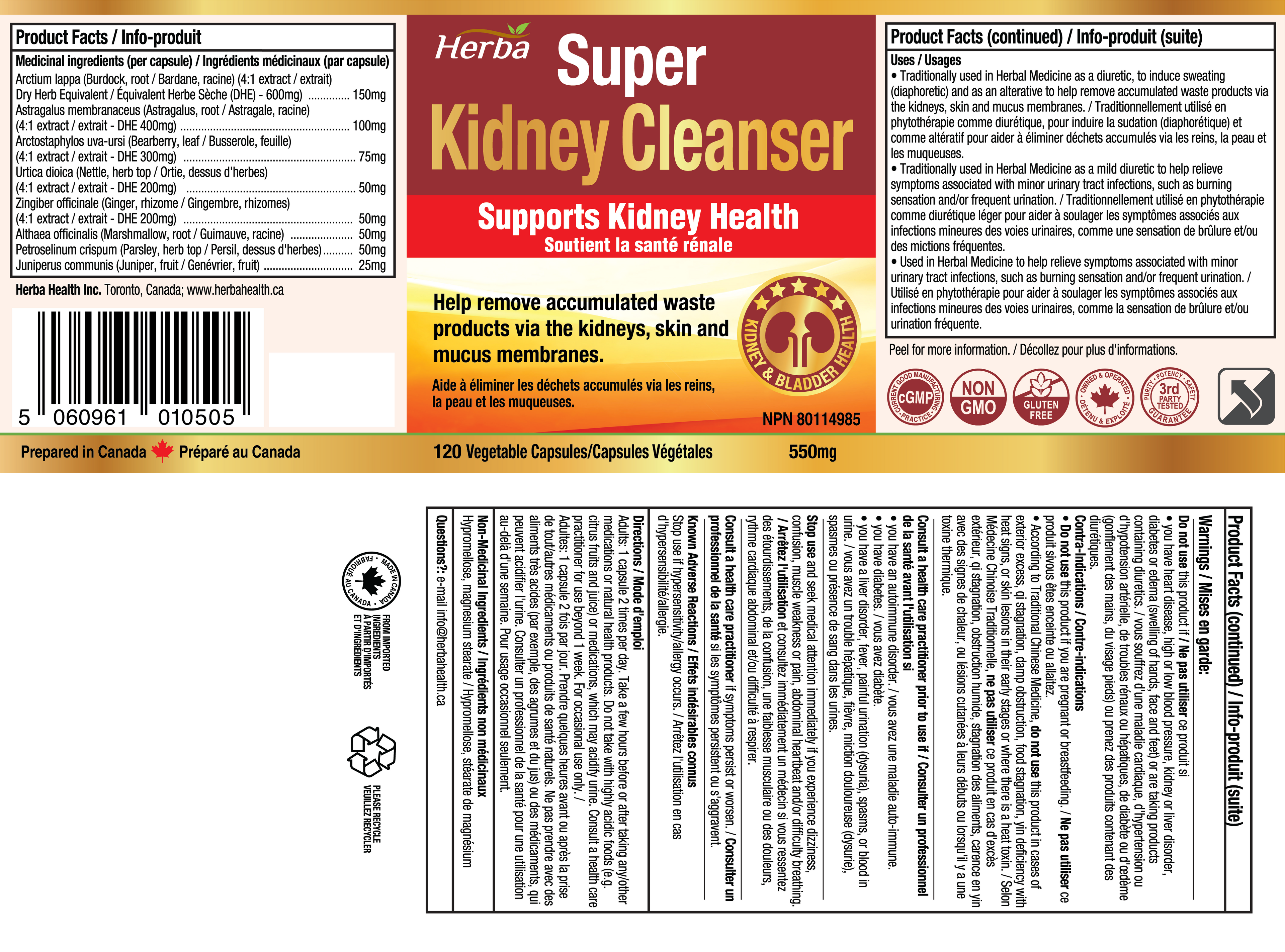 Kidney Cleanse Supplement – 120 Capsules | 8 Natural Ingredients to Detox and Support Kidney and Bladder Health