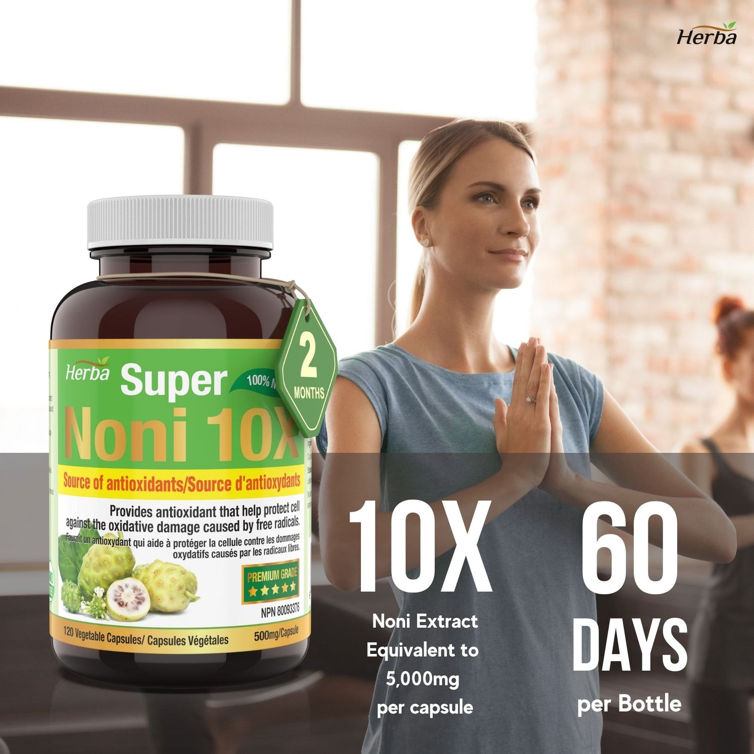 Natural Noni Capsules 10X - 120 Vegan Capsules | 10,000mg Per Day | 10:1 Concentration