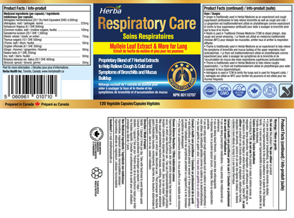 Soins Respiratoires - 120 Capsules | Supplément pulmonaire avec extrait de feuille de molène | Fabriqué au Canada