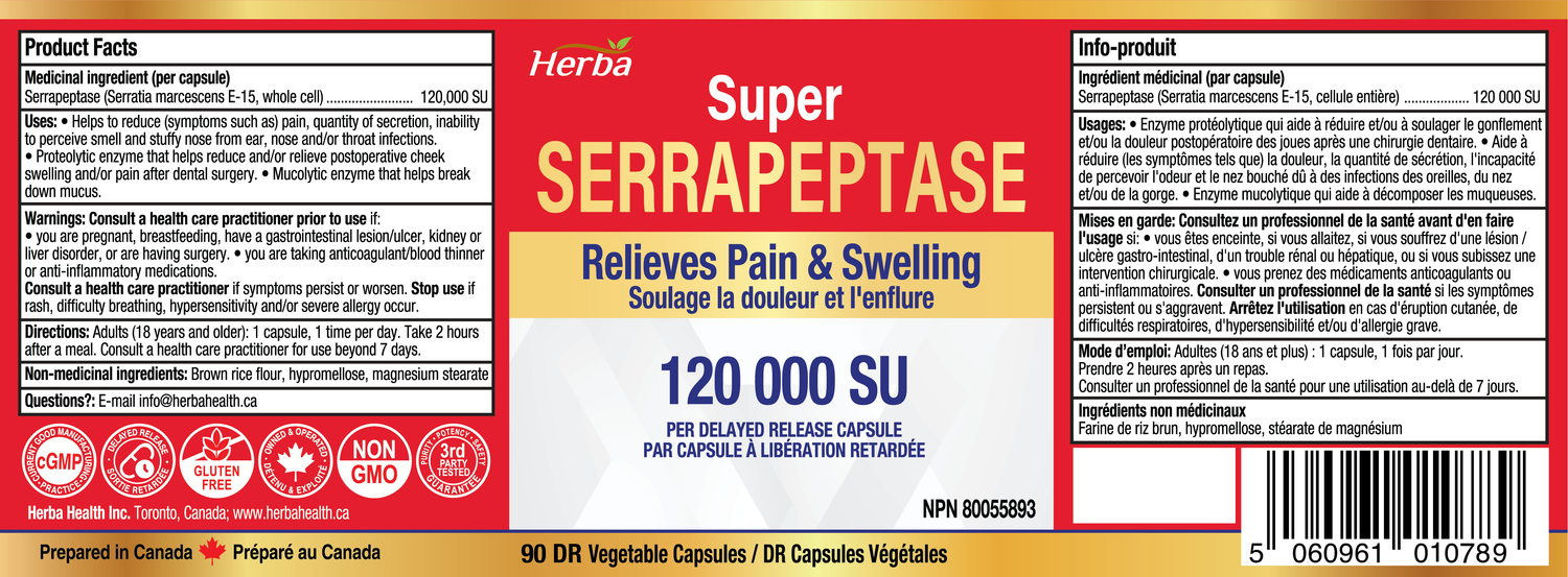 Serrapeptase 120,000 SU - 90 Vegetable Capsules