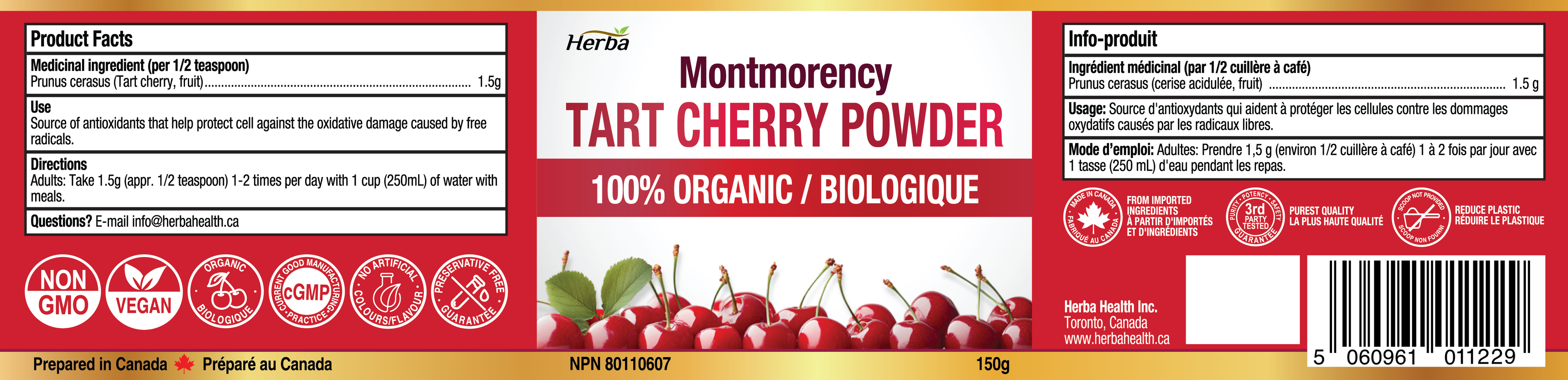 Montmorency Tart Cherry Powder – 150g | 100% Organic