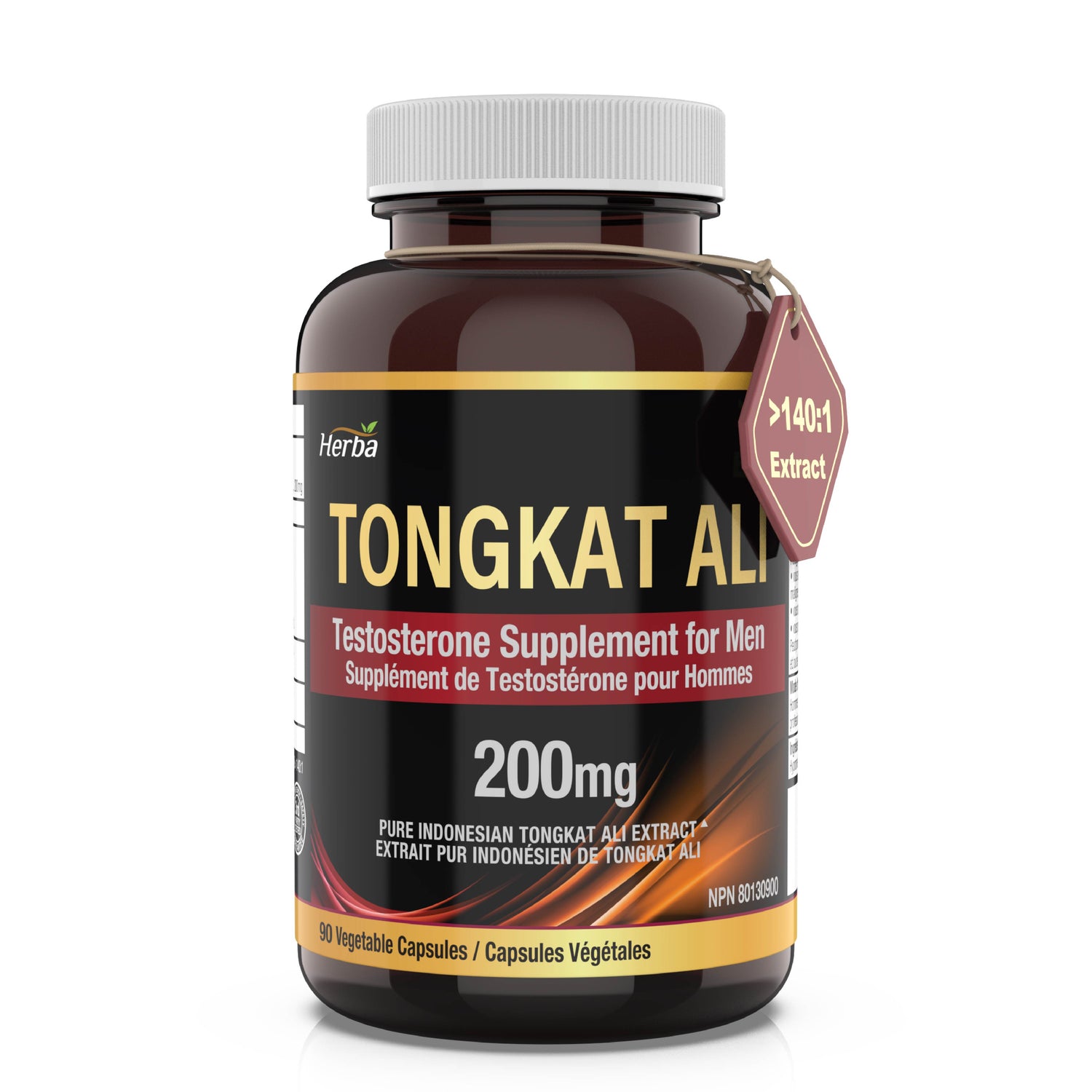 Supplément pur Tongkat Ali pour hommes 200 mg – 90 gélules | Extrait indonésien de Tongkat-ali | Fabriqué au Canada