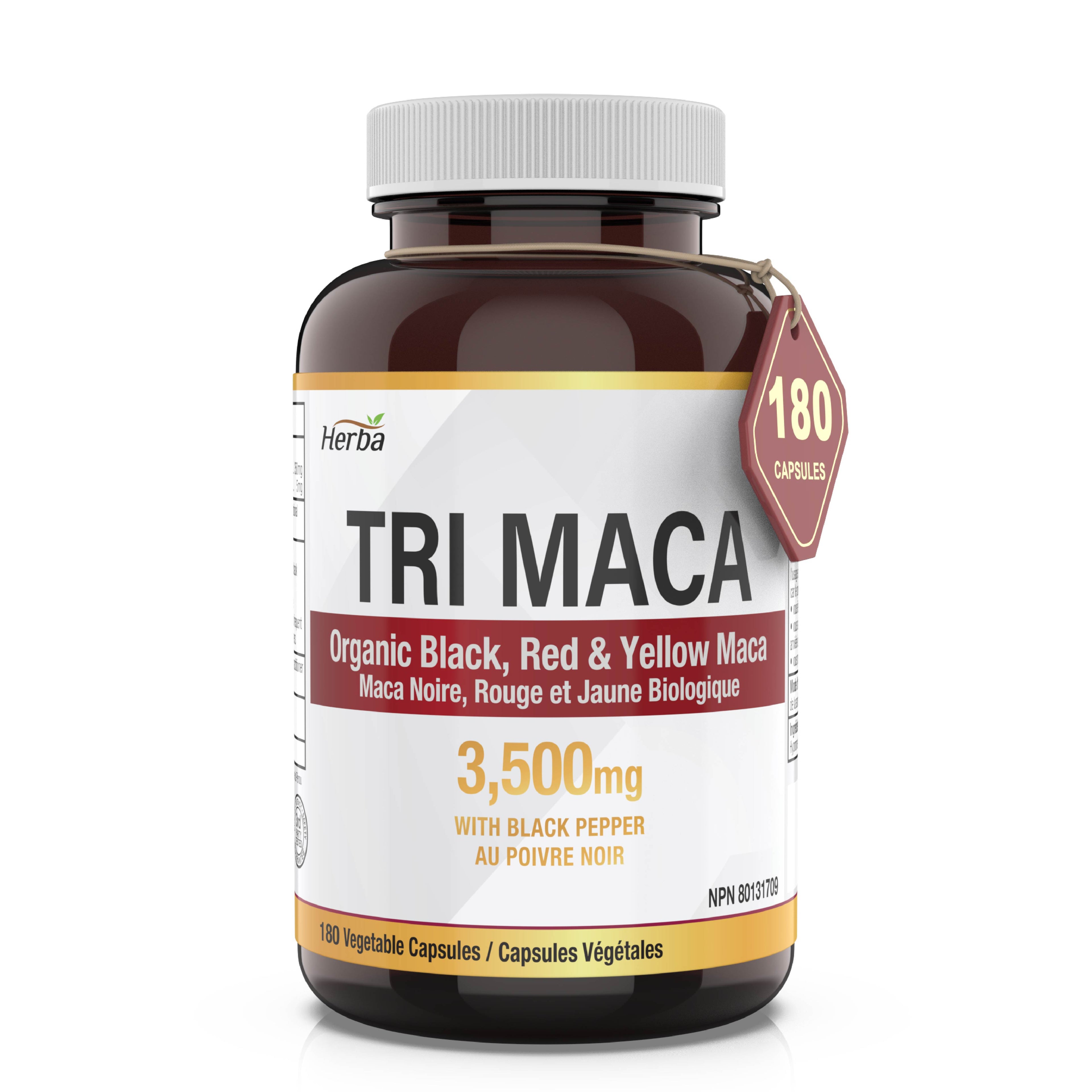 Organic Tri Maca Capsules 3500mg – 180 Capsules | Sourced from Peru | Made in Canada