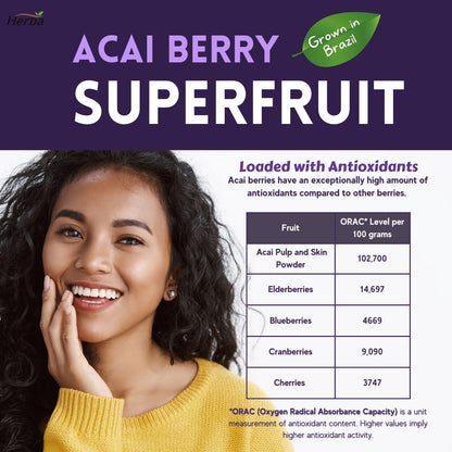 Acai Berry Capsules – 180 Vegetable Capsules | 14,000mg Equivalent - 50:1 Extract - Herba