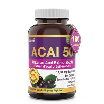 Acai Berry Capsules – 180 Vegetable Capsules | 14,000mg Equivalent - 50:1 Extract - Herba