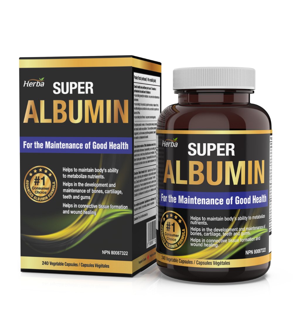 Albumin Protein Supplement – 240 Vegetable Capsules | Albumin Capsules with 16 Ingredients Including Deer Antler &amp; Royal Jelly - Herba