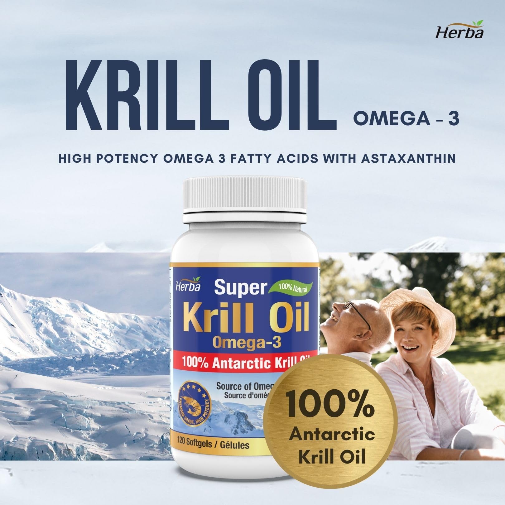 Antarctic Krill Oil 500mg - 120 Softgels | Made in Canada - Herba