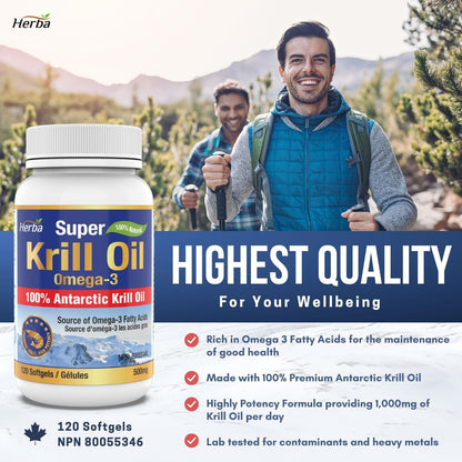 Antarctic Krill Oil 500mg - 120 Softgels | Made in Canada - Herba