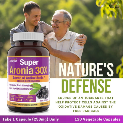 Aronia Berry Extract 250mg – 120 Capsules | 7500mg Fruit Equivalent | 30:1 Aronia Extract Supplement - Herba