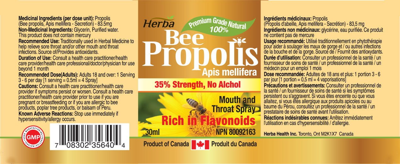 Bee Propolis Spray 30ml - No Alcohol - Herba