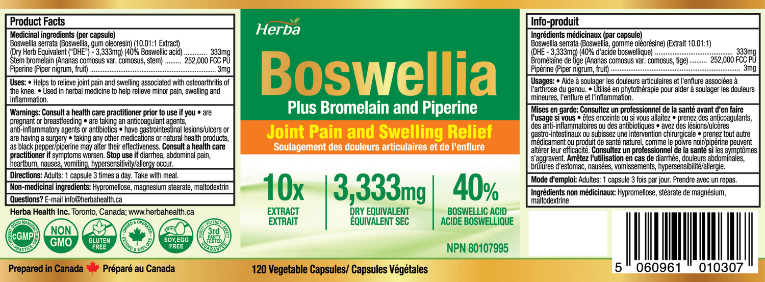 Boswellia Serrata Capsules with Bromelain Supplement - 120 Capsules - Herba