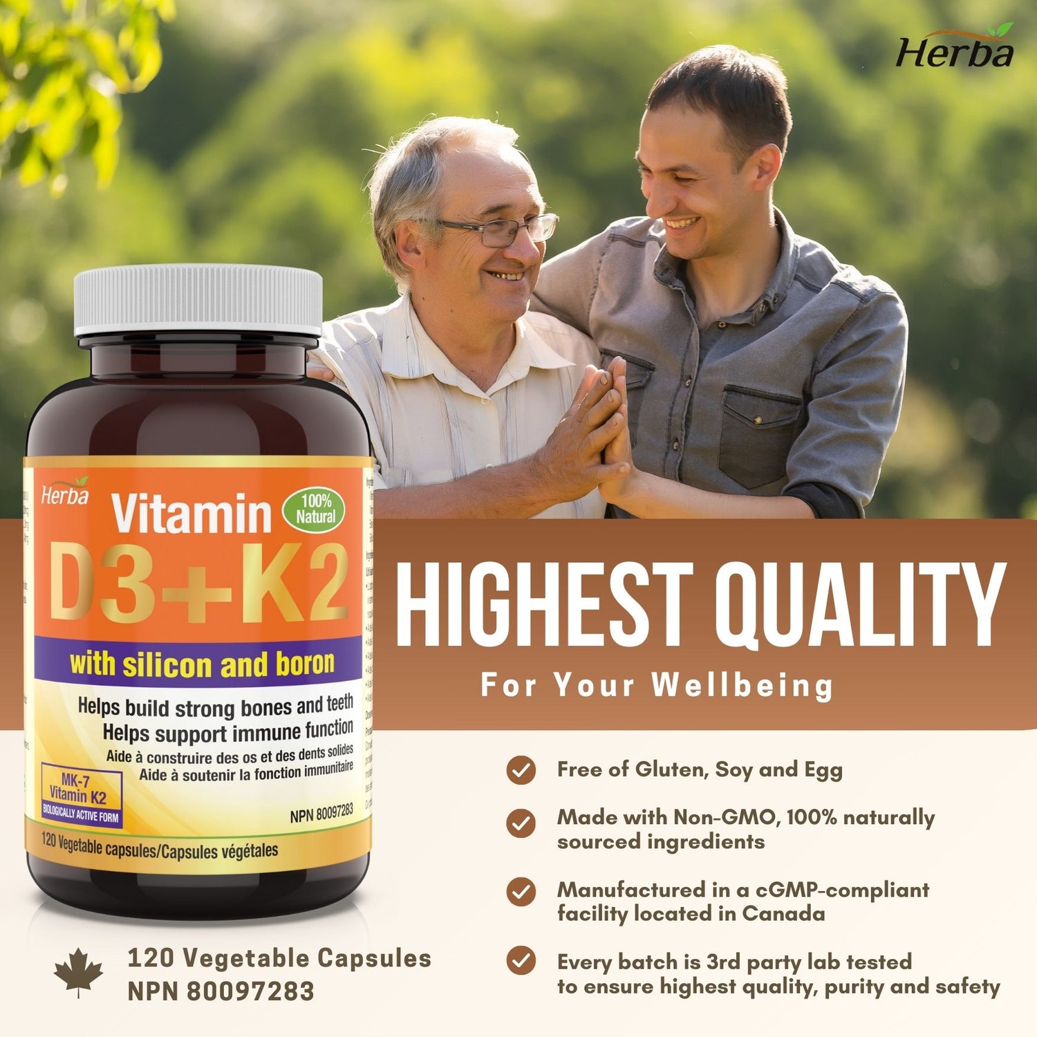 Vitamin D3 + K2 with Boron Supplement - 120 Vegetable Capsules | Vitamin K2 MK-7 and Vitamin D3 1000 IU