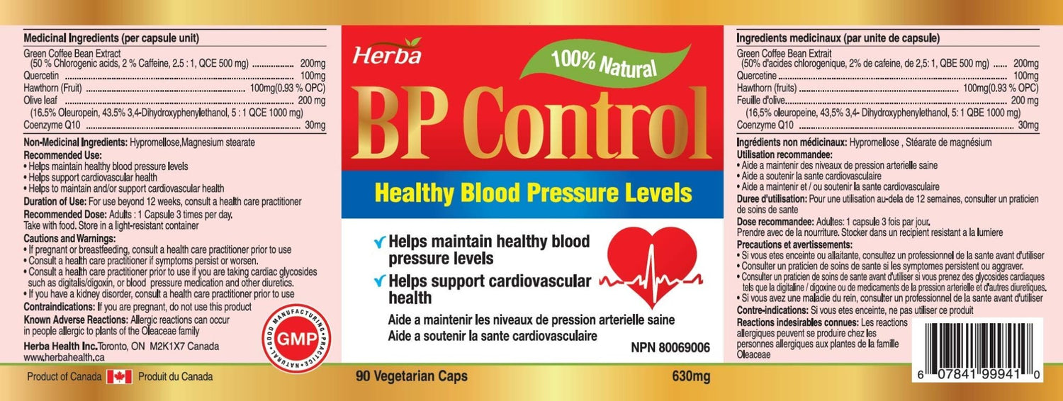 BP Control - 90 Capsules | Blood Pressure Support Supplement - Herba