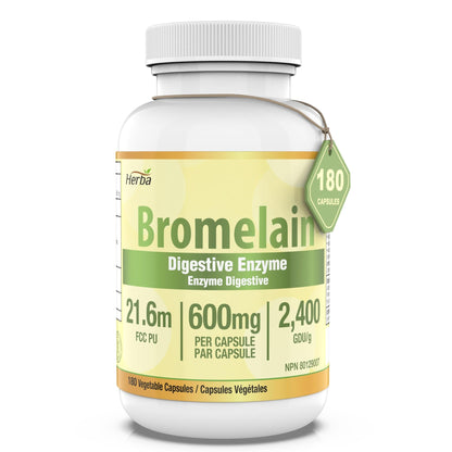 Bromelain Supplement 600mg – 180 Capsules | 2,400 GDU/g Max Potency - Herba