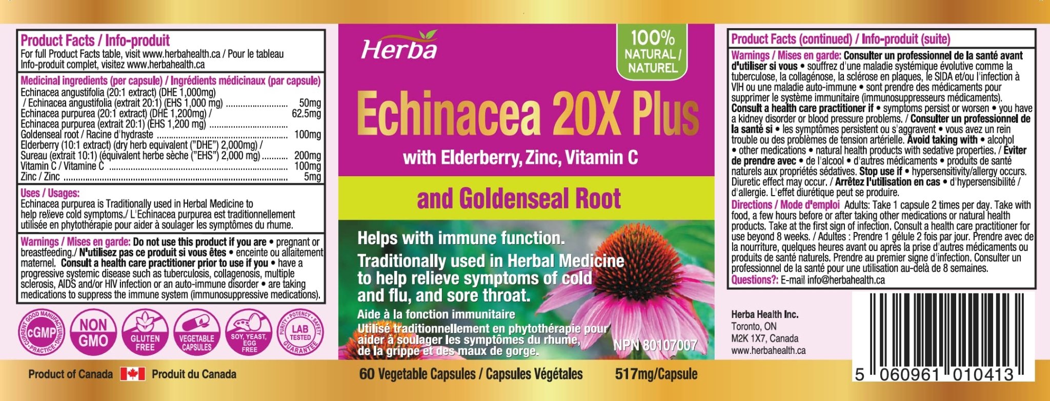 Echinacea Capsules – 60 Vegetable Capsules | 4500mg of Echinacea Per Day - Herba