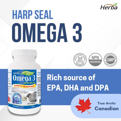 Herba Seal Oil Omega 3 Supplements – 300 Softgels | Made in Canada - Herba