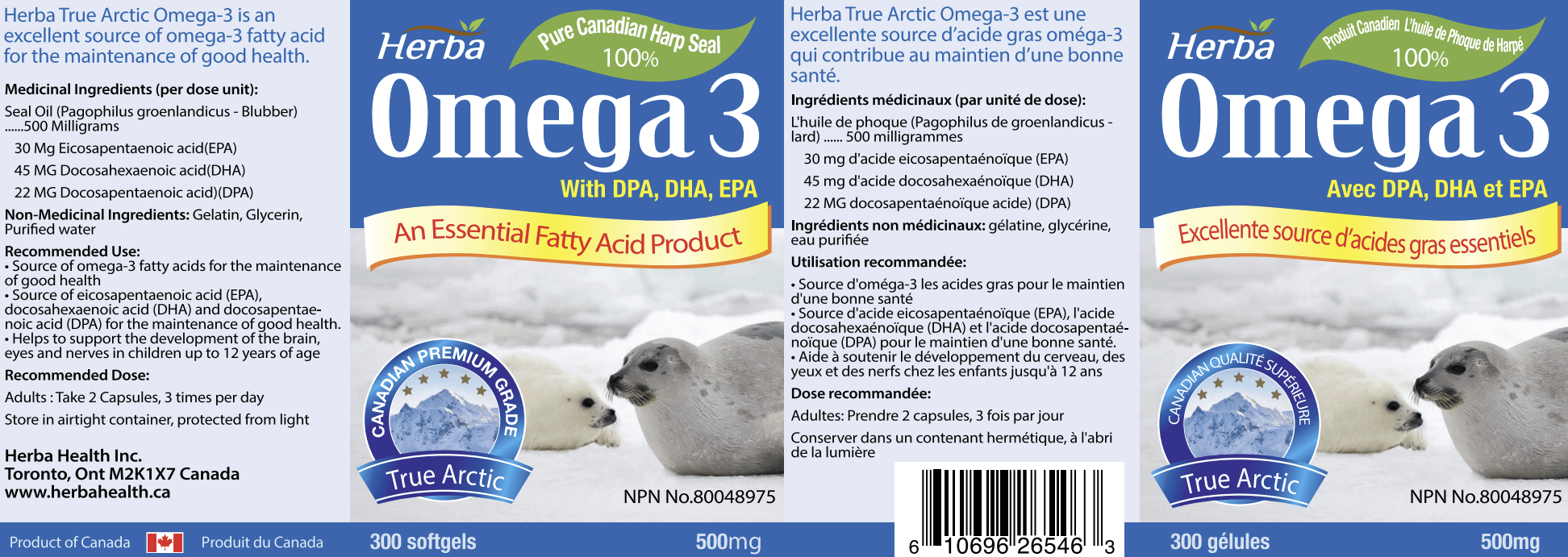 Herba Seal Oil Omega 3 Supplements – 300 Softgels | Made in Canada - Herba