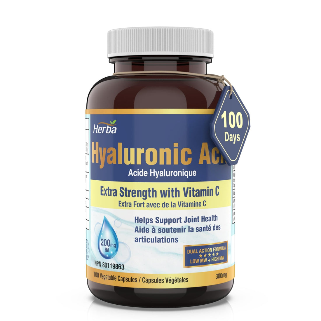 Hyaluronic Acid Supplement 200mg with Vitamin C - 100 Vegetable Capsules - Herba